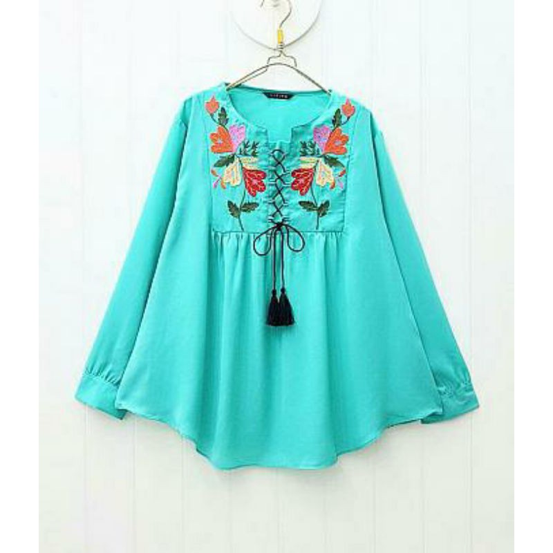 Florist Blouse, BLOUSE WANITA CANTIK BAHAN CREPE IMPORT MIX BORDIR LD 104 TERMURAH CANTIK