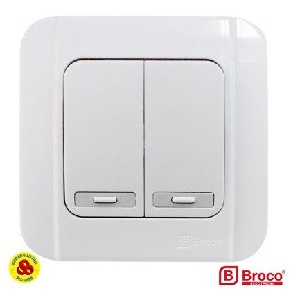 Broco Saklar Seri 2G Galleo G162-55S Double Switch 2 Gang 1 Way White