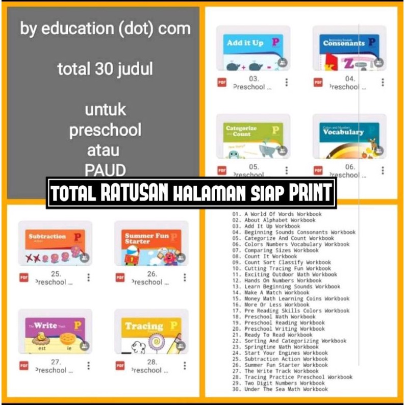 PAUD PRINTABLE WORKSHEET LEMBAR PRESCHOOL LEARNING