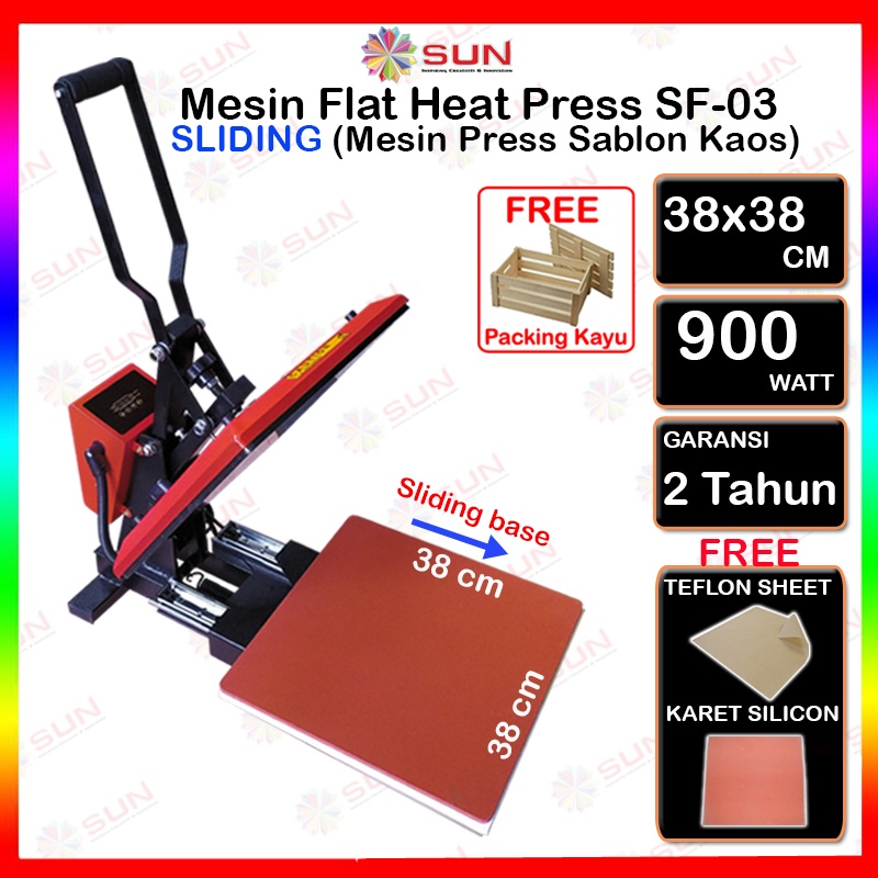 Mesin Press Sablon Kaos Sliding 38x38 High Pressure SF-01 / SF-03 Kaos, Bag, Puzzle, Plat Aluminium, Bantal ( DTG, DTF, Polyflex, Sublime, Transfer Paper, Platisol, Rubber )-1