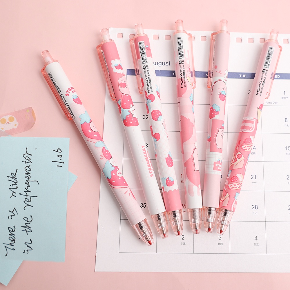 1pc Pulpen Gel Tekan Motif Dinosaurus Warna Pink Untuk Stationery Sekolah / Kantor