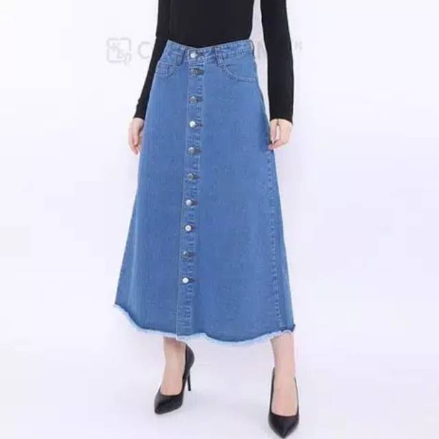 ROK BUTTON JEANS RAWIS BUTTON SKIRT ROK JEANS ROK KEKINIAN ROK JEANS WANITA ROK KANCING