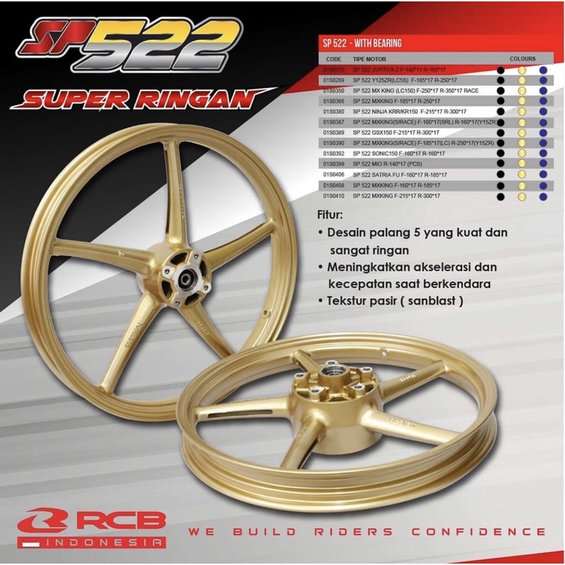 Velg Sp522 RCB Honda Beat Scoopy palang 5 Racing boy