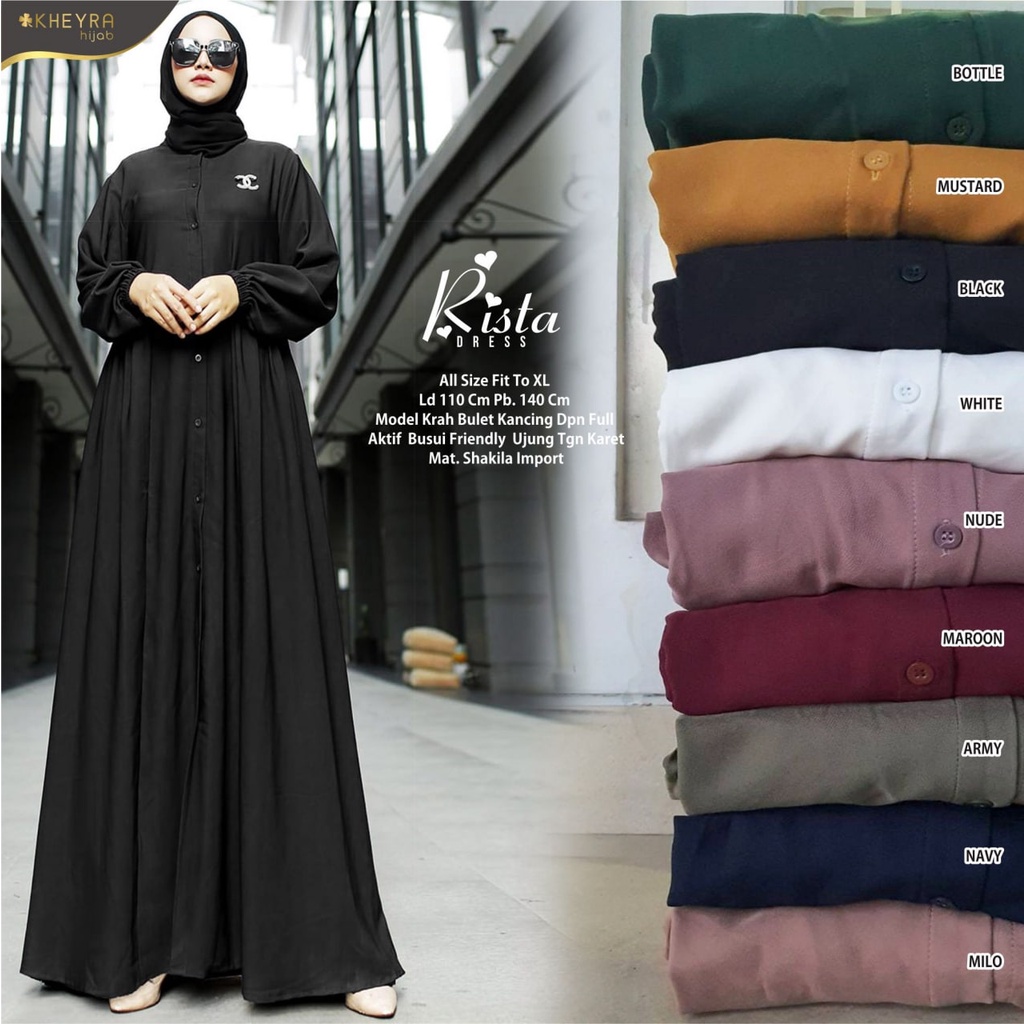 RISTA DRESS GAMIS POLOS BAHAN SHAKILA IMPORT ORIGINAL KHEYRA