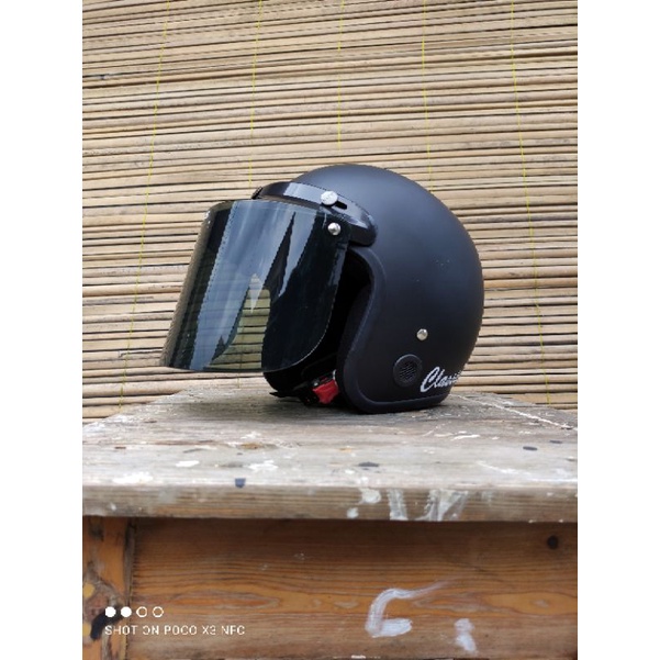 Helm Bogo Dewasa Wanita Cewek Cowok Polos Classic Garis Viral Full Leher Motor SNI Terlaris