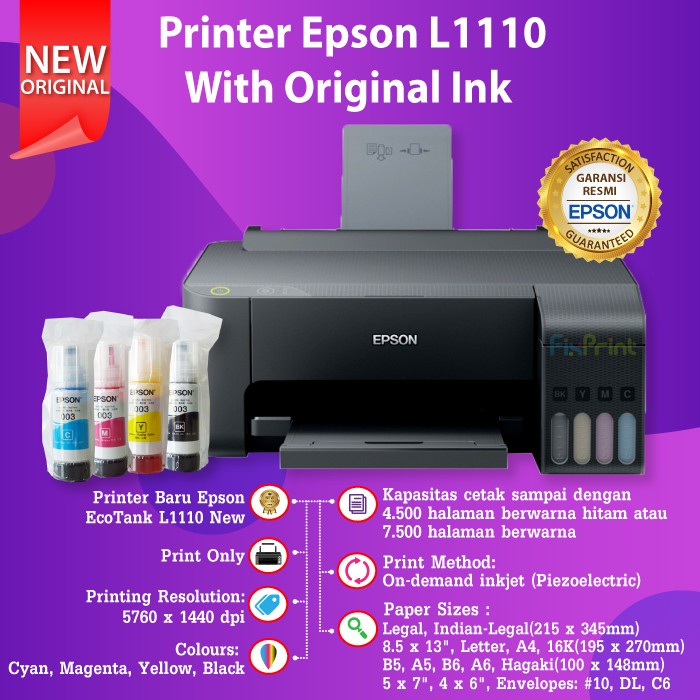 Wtb004 Printer Epson Ecotank L1110 L 1110 Pengganti Epson L310 Print Only Terbaru
