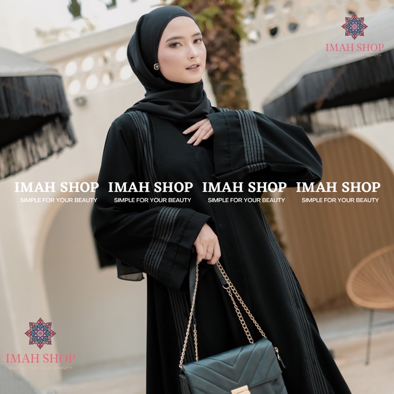 ABAYA FATIMAH LIST HITAM POLOS EXCLUSIVE DUBAI ARAB TURKEY KEKINIAN By Imah Shop