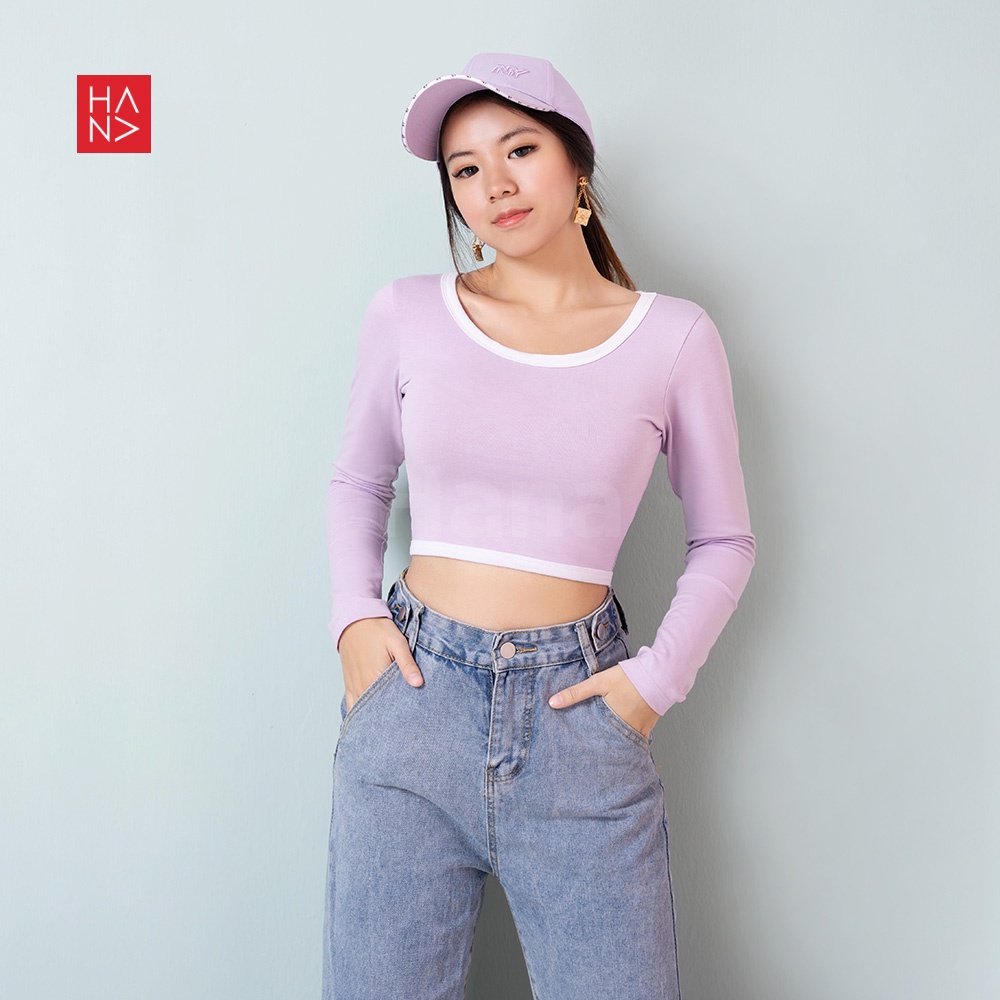 Hana Fashion - Leora Crop Top Long Sleeve Atasan Crop Wanita - CT169