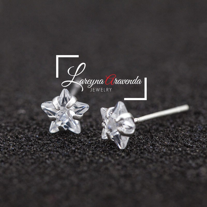 Anting Wanita Titanium Asli Bintang Crystal Kristal Zircon AAA ET006