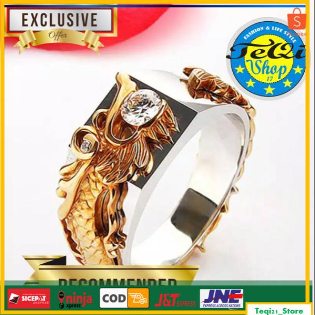 CINCIN PRIA MOTIF NAGA MELINGKAR - RING SKULL TITANIUM