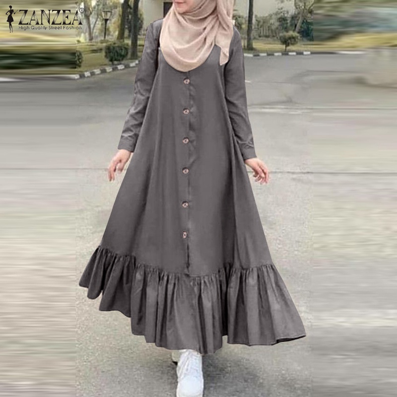 ZANZEA Women Long Sleeve Button Down Loose Flounce Hem Maxi Dresses