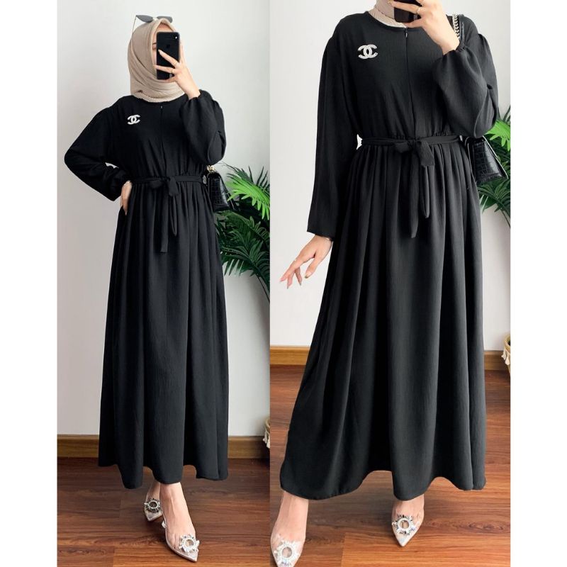 Gamis Giska Crinkle Uragiri Oversize Dress Terbaru-BIVAN BLACK