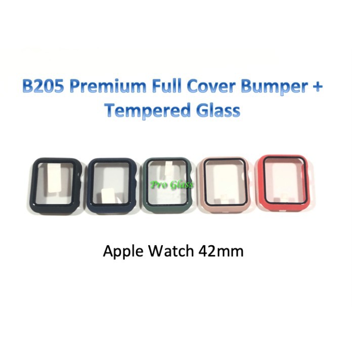 B205 Apple Watch 38mm 42mm Full Cover Bumper Case Frame + Tempered Glass