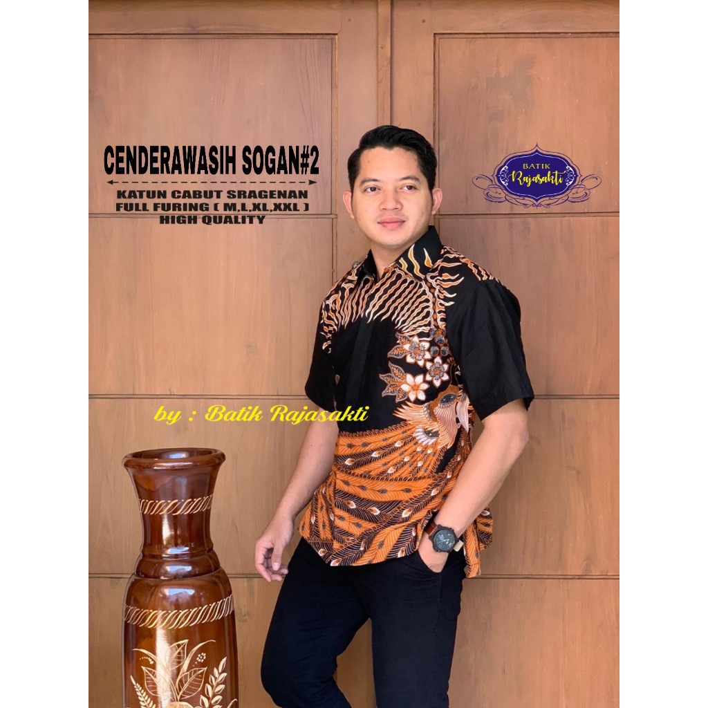 CENDERAWASIH SOGAN 2 Atasan Baju Kemeja Batik Pria Lengan Pendek PREMIUM Katun RAJASAKTI SOLO