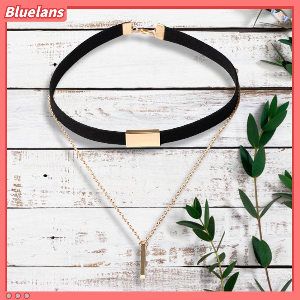 Bluelans Women Vintage Punk Faux Suede Multilayer Polished Clavicle Choker Necklace Pendant