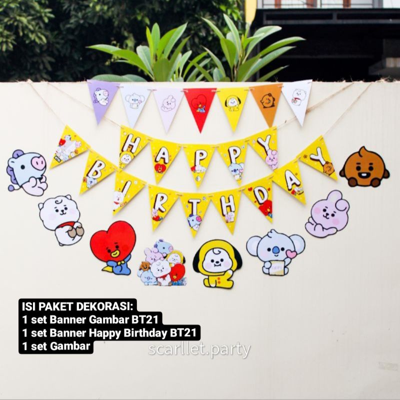 BT21 BTS PAKET LENGKAP DEKORASI ULTAH BT21 BTS HAPPY BIRTHDAY ULANG TAHUN DEKOR HIASAN PESTA BANNER 