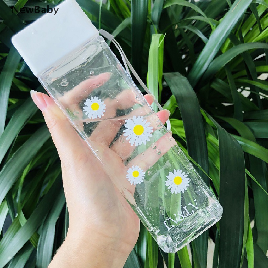 NewBaby 500ML Daisy Transparent Plastic Water Bottles Creative Cup With Portable Rope ID