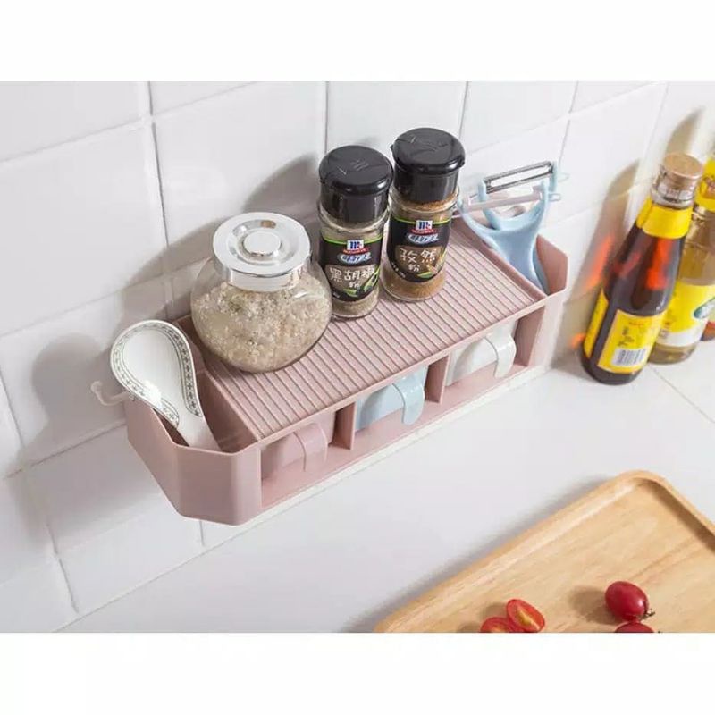 Tempat Bumbu Tempel dinding | Rak tempel dinding 3 laci Bumbu Dapur | Tempat Bumbu isi 3