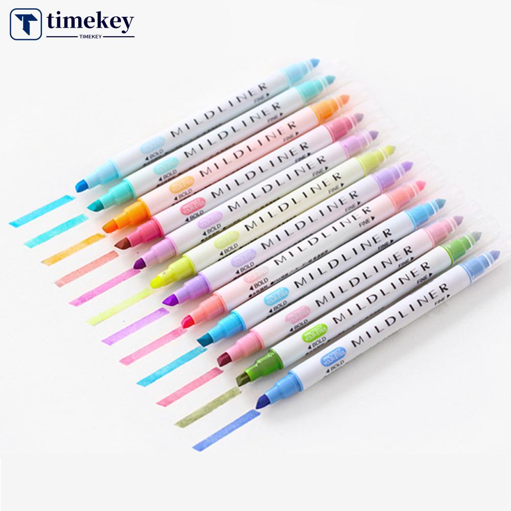 Timekey 12pcs / set Spidol Highlighter Dua Sisi 0.5 / 3mm Warna Permen Untuk Scrapbook / Jurnal / Kartu L6M9