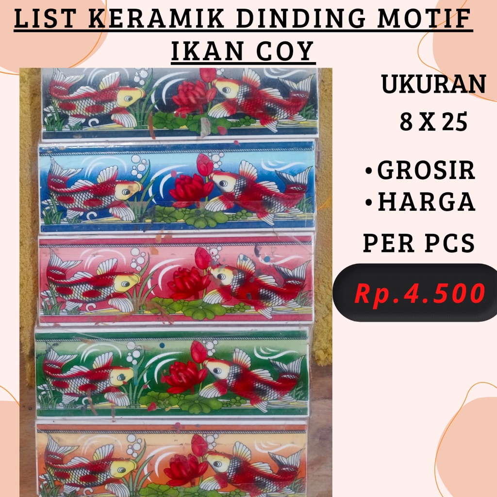 list keramik dinding motif ikan coy ukuran 8 x 25 list plint keramik dinding motif ikan hias coy