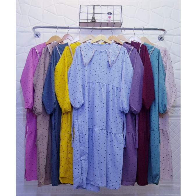 Midi Dress Crinkle Rubia Motif Timbul Murah Bagus Ready Stock