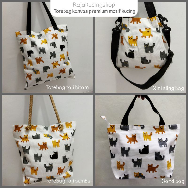 Totebag premium lucu motif kucing