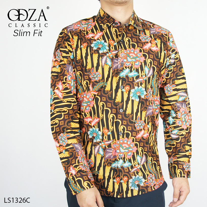 Odza Kemeja Batik Slim Fit Pria Baju Batik Lengan Panjang Seragam Batik Batik Modern Darewa