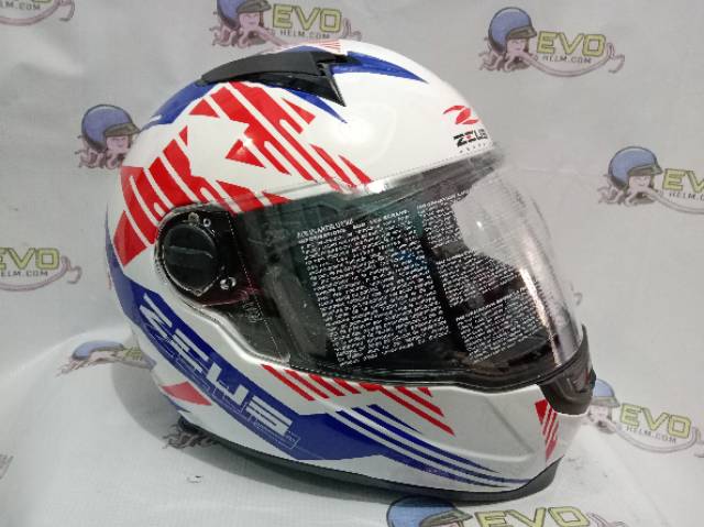 HELM ZEUS FULL FACE AL28 WHITE BLUE - FREE SMOKE VISOR ZEUS ORIGINAL ( ONGKIR 2KG )