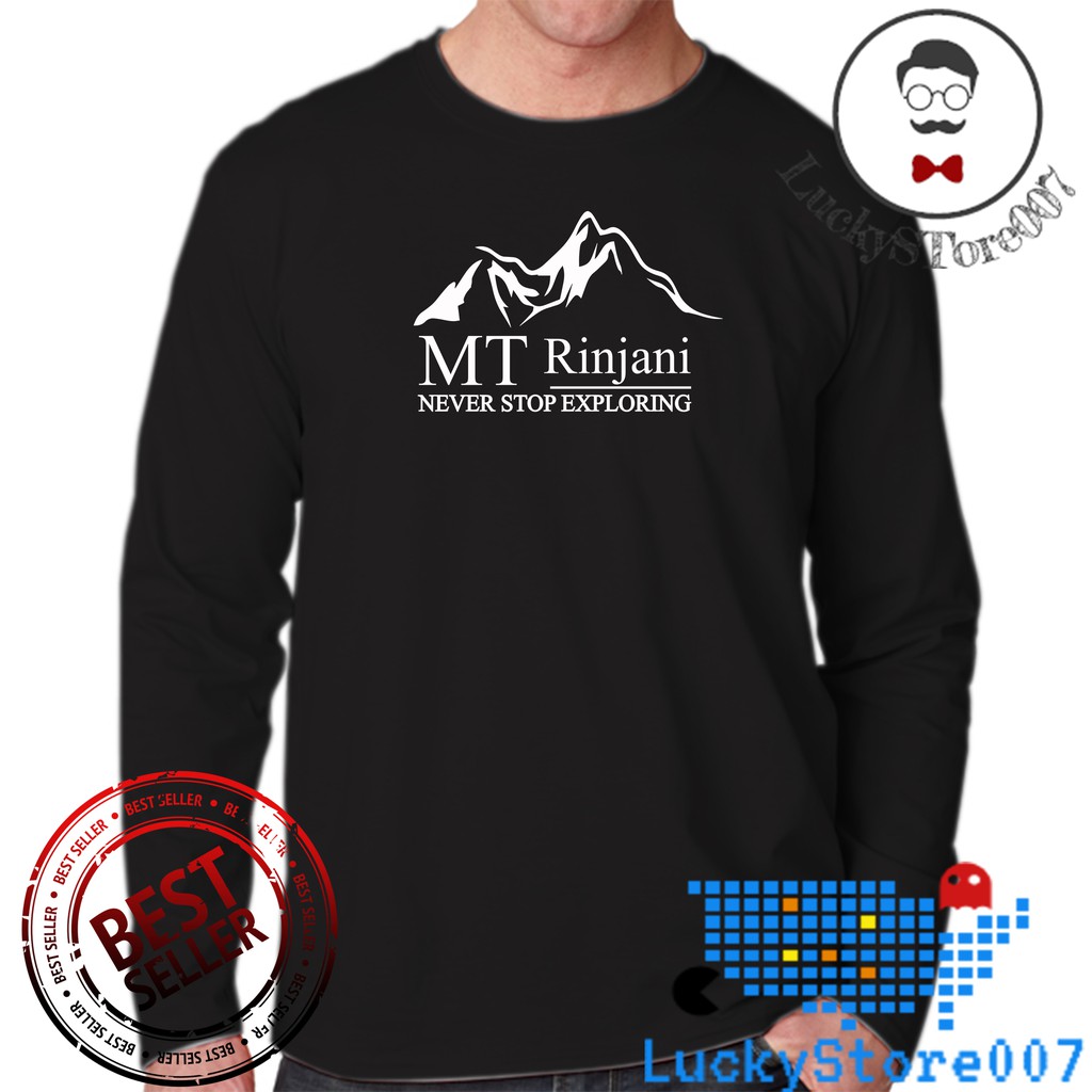 KAOS PANJANG GUNUNG RINJANI Teks Putih KAOS PRIA BAJU DISTRO MURAH KAOS OUTDOOR