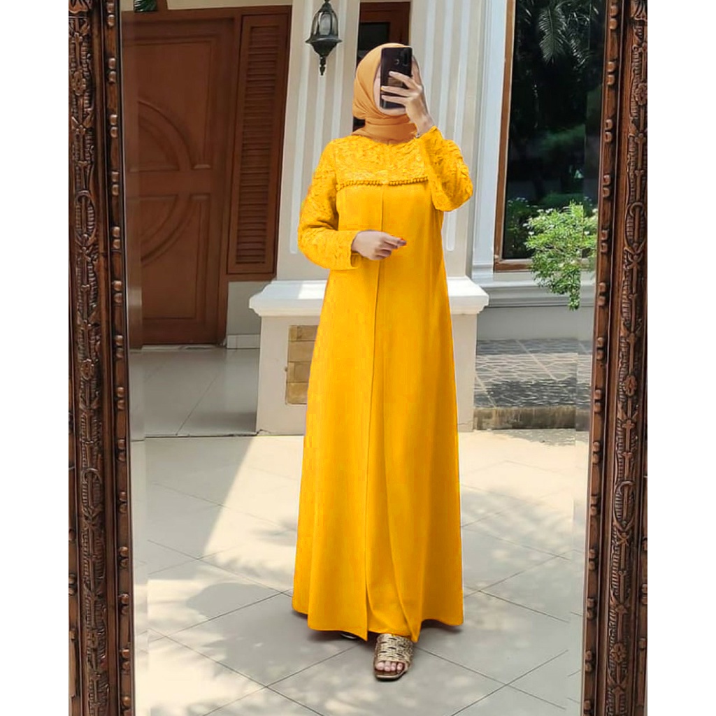 MAXI DRESS AULIA BRUKAT eD / Maxi dress aulia Gamis Maxi aulia bahan brukat corneli lapis furing kombi crepe aplikasi mutiara tembak mewah