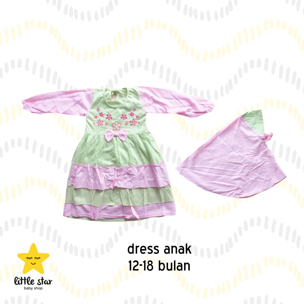 Y Lin Setelan Lebaran Anak Cewek Dress Hijab Kerudung | Baju Gamis Idul Fitri Anak Girl