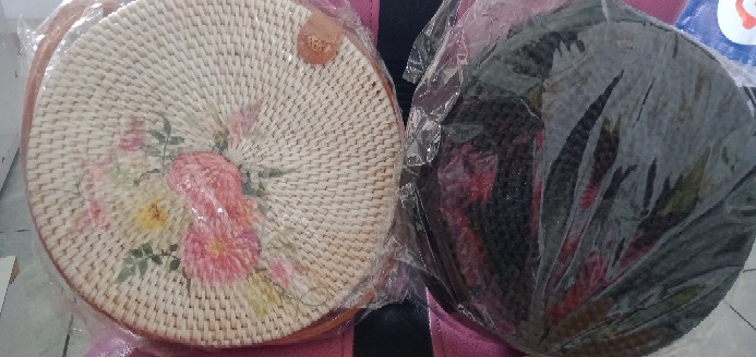 Tas Rotan Bulat Decoupage Diameter 20cm, 18cm, 15cm