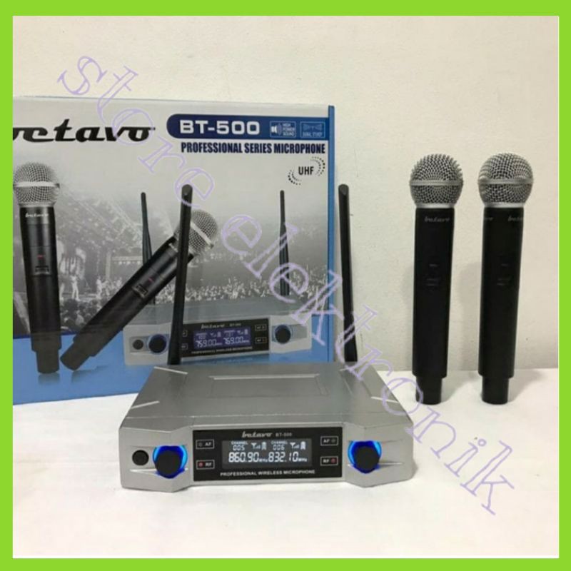 Microphone Wireless Betavo BT 500 Mic Wireless Dua Mic Handle