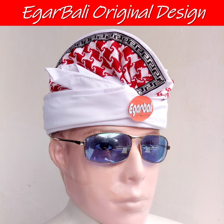 EgarBali udeng bali putih tepi temesir merah