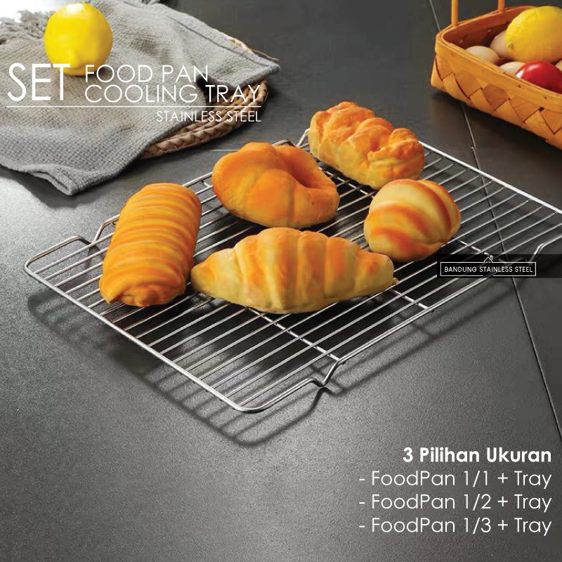 Cooling Tray SET Food Pan 1/1 Tatakan Saringan Peniris Minyak Panggangan Multifungsi Medium Large