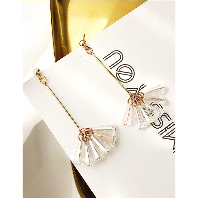 LRC Anting Tusuk Fashion  Color Sector Shape Decorated Earrings