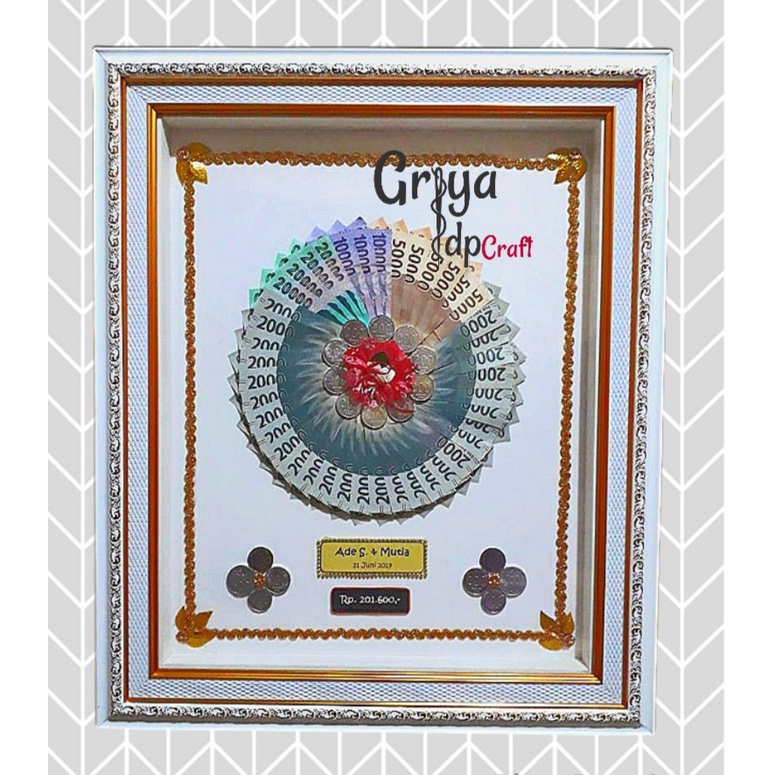 mahar pernikahan wedding bingkai frame uang kertas lafaz allah muhammad