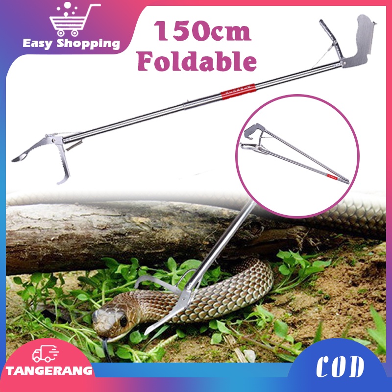 Tongkat Penangkap Ular 150cm Alat Penjepit Ular Stainless Alat Penjepit Sampah Snake Tongs Foldable