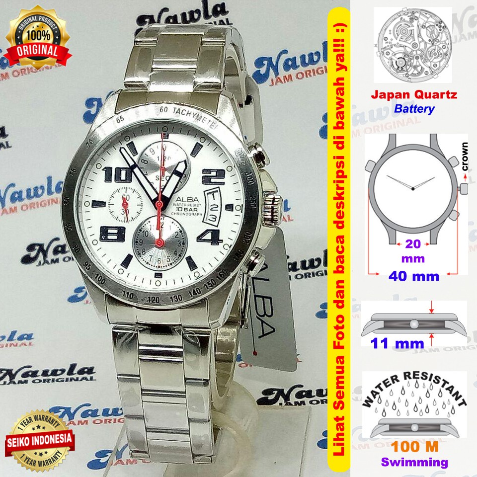 Alba Quartz AF8N05X1 Chronograph White Dial - Jam Tangan Pria AF8N05