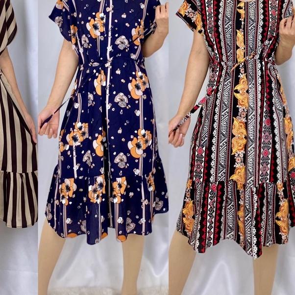 ✥ Summer funi daster 3/4 RK rempel fit jumbo kantong tali nyatu ruffle selutut busui rayon premium ❋
