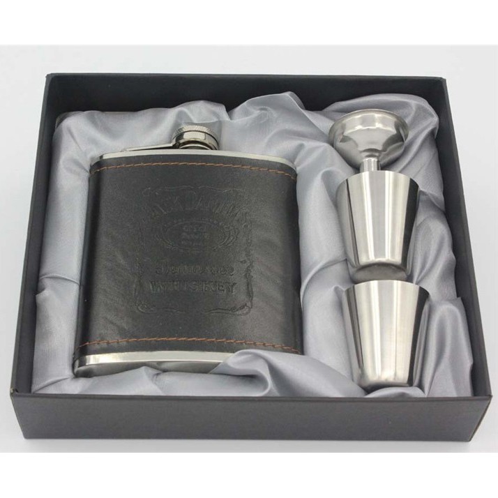 Botol Bir Hip Flask Stainless Steel Leather dengan Shot Glass 7Oz