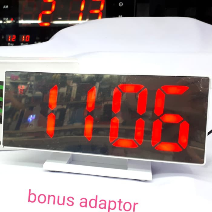 BISA COD MURAH Jam Digital Meja Led Mirror Clock . - Merah