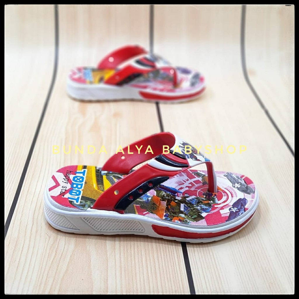 Sandal Anak Laki Jepit Usia 1 2 3 4 5 Tahun Size 24 - 35 - Sandal Anak Cowok Robot MERAH Karet Anti Licin