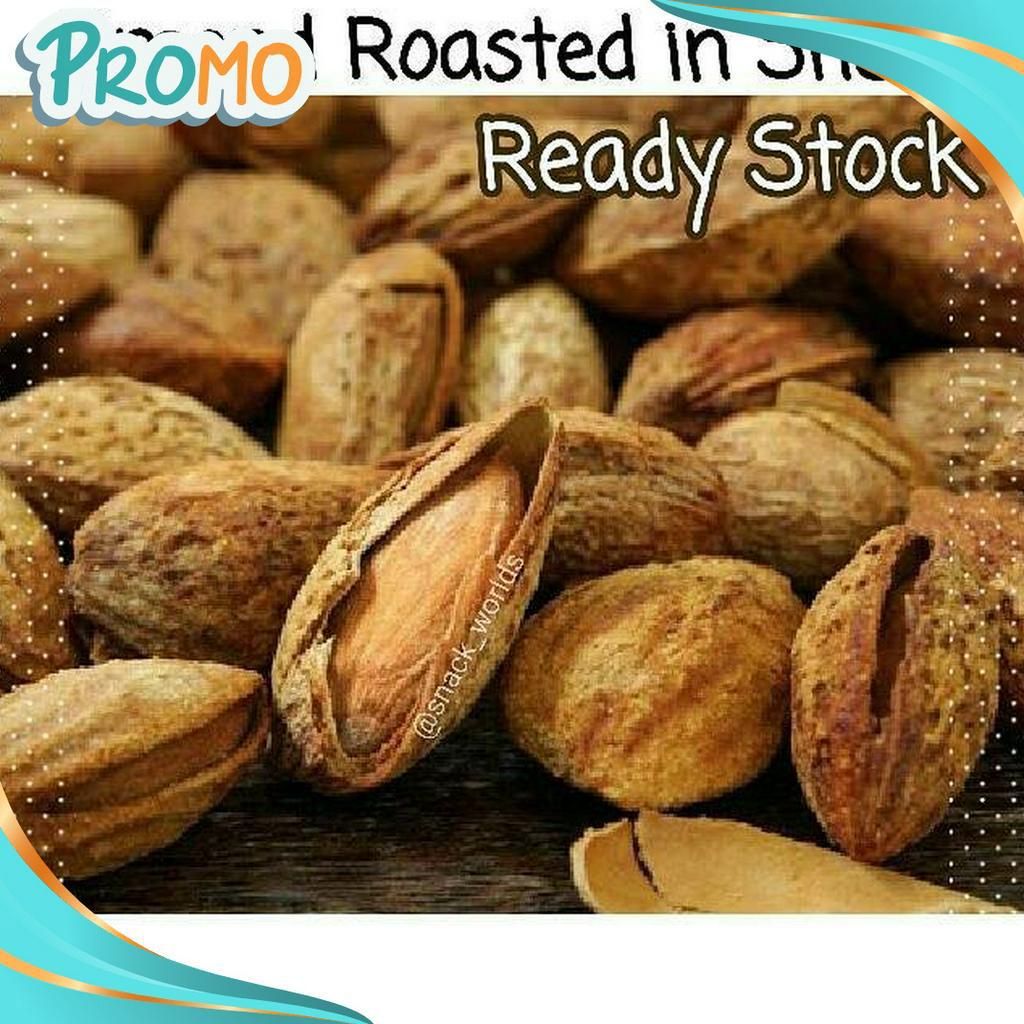 

HEMAT 1kg Almond Creamy Roasted in shell kulit california usa