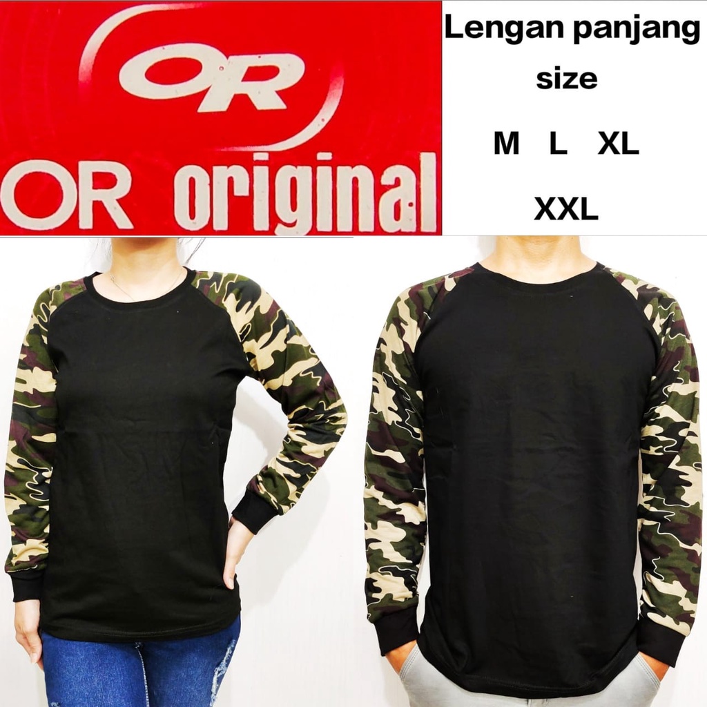 Kaos Raglan pria Wanita Hitam Lengan Loreng Panjang rib size M L XL XXL