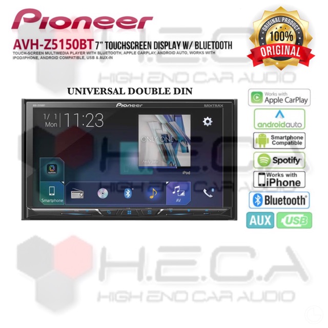 Pioneer AVH-Z5150BT Bluetooth Head Unit Double Din Tape Mobil Apple Car Play & Android Auto