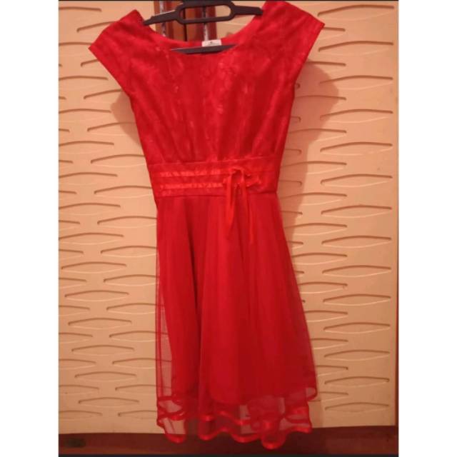  Baju  Pesta  Dress Wanita  Merah Preloved Overall Cantik 