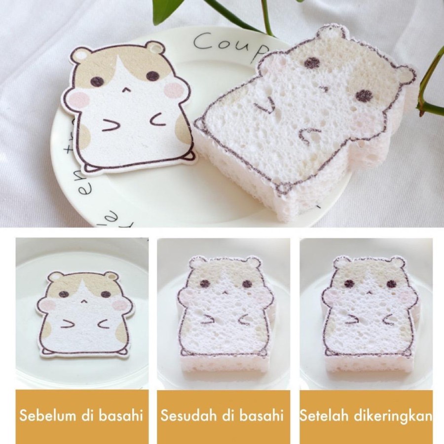 Spon  Busa Cuci Piring Pulp Wood Sponge Cute Magic Dish Wash Kitchen Sponge Spon Karakter Ajaib