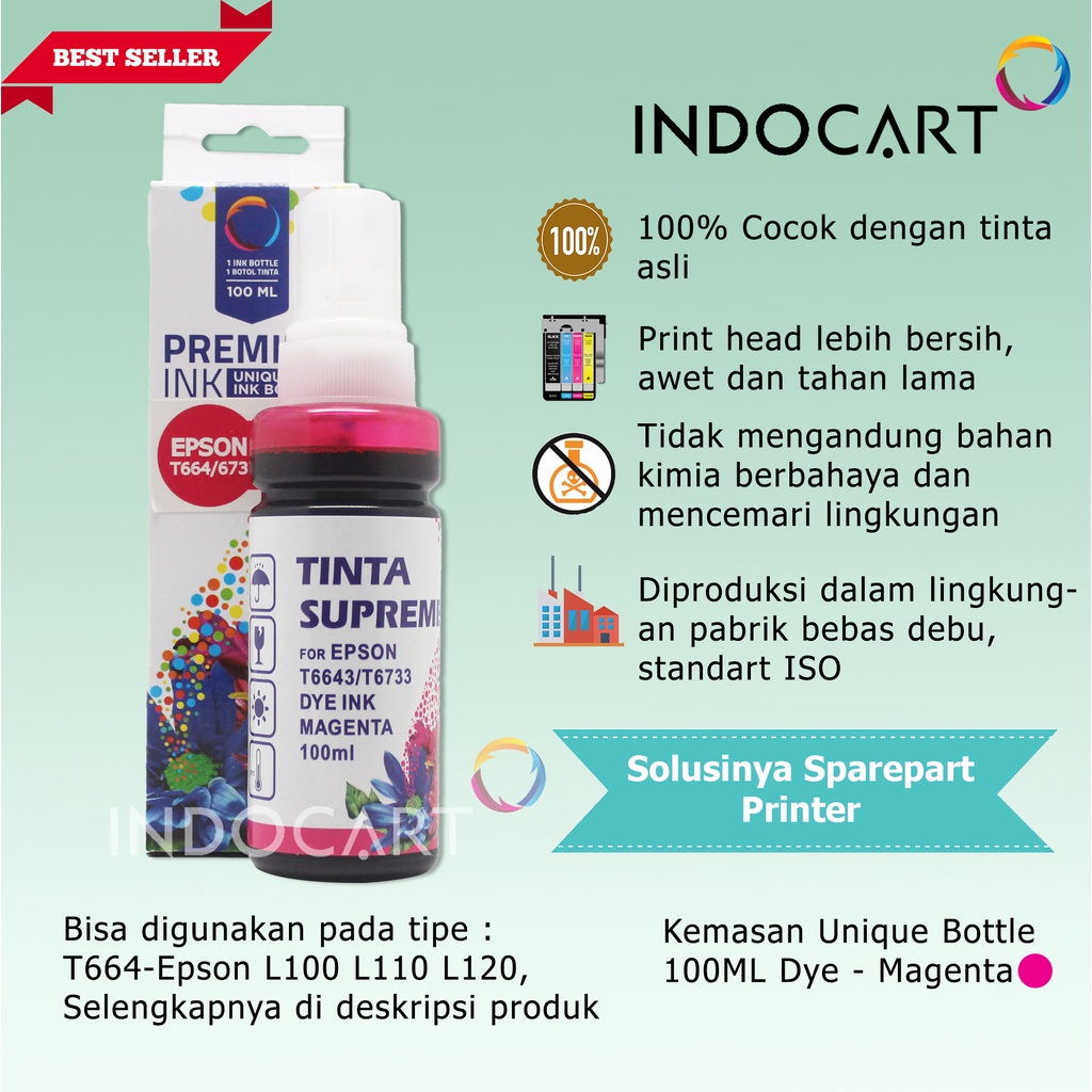 IndoCart Tinta Refill Printer Epson L100 L120 L200 L210 L310 L350-100m