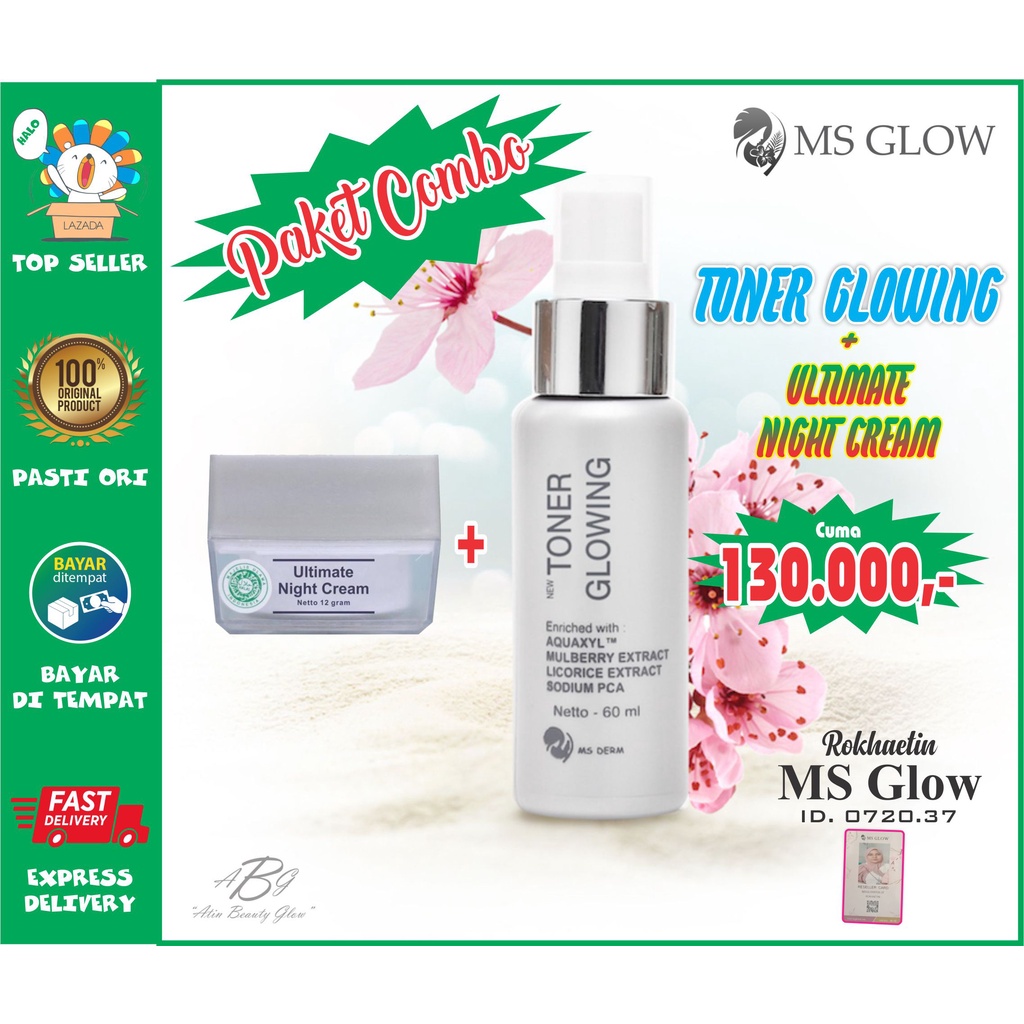 MS Glow Paket Combo Toner Glowing + Ultimate Night Cream Original